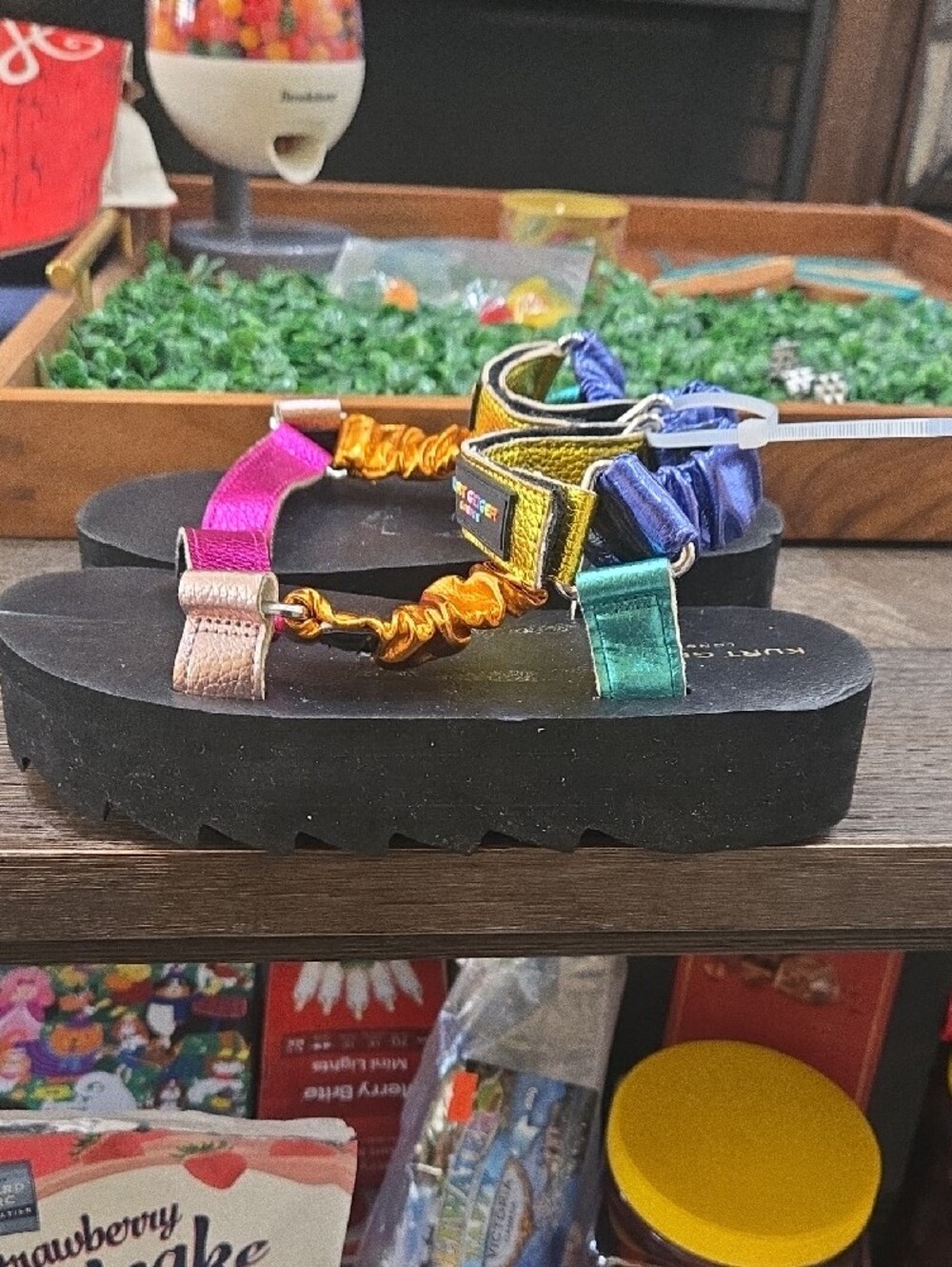 Kurt Geiger Sandals with Purple, Teal & Black Accents
